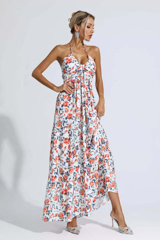Frances Orange Floral Printed Maxi Dress