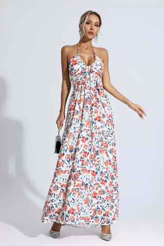 Frances Orange Floral Printed Maxi Dress
