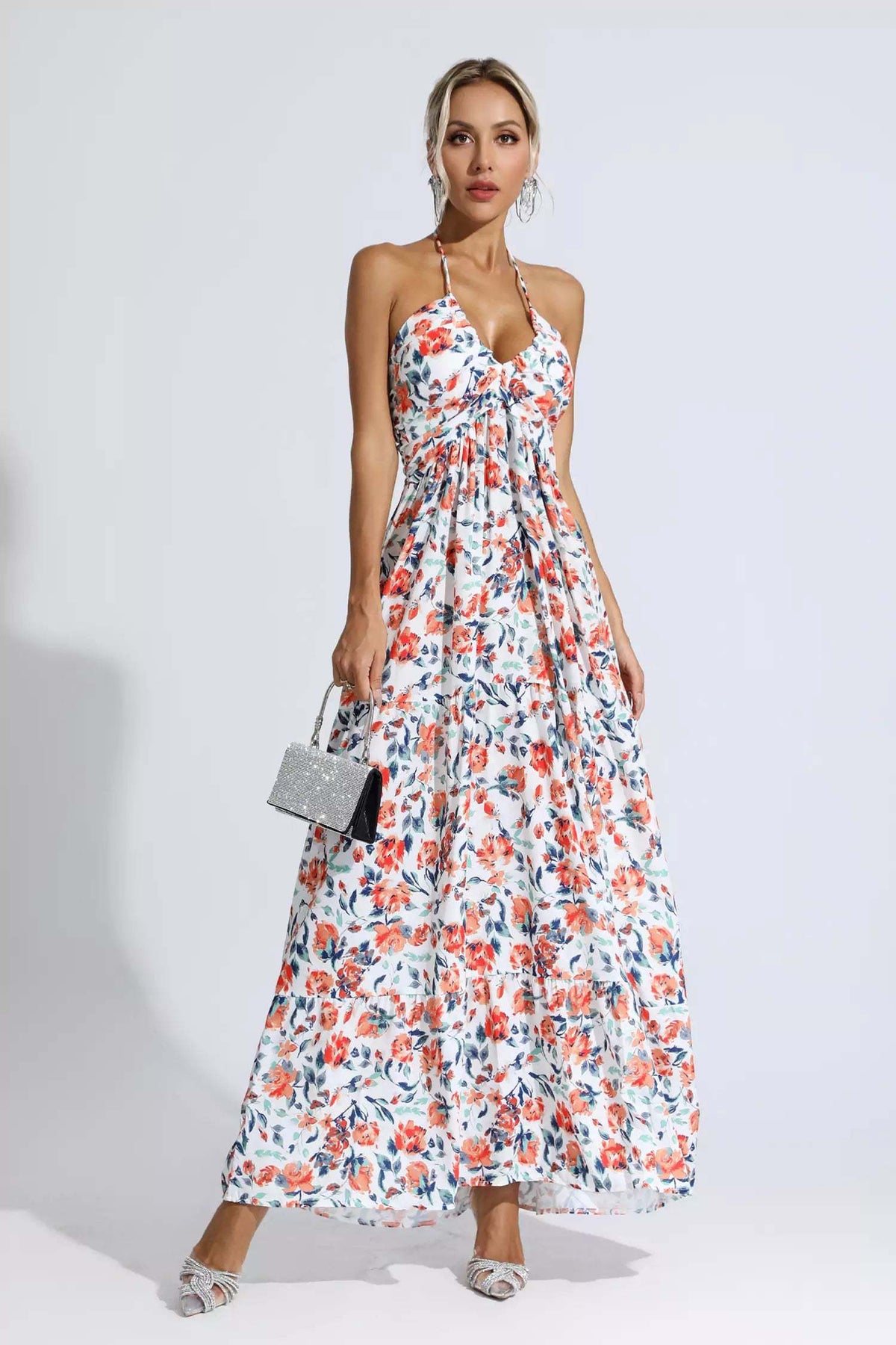 Frances Orange Floral Printed Maxi Dress