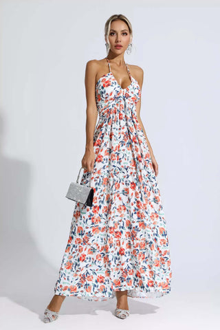 Frances Orange Floral Printed Maxi Dress