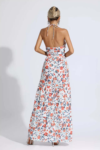Frances Orange Floral Printed Maxi Dress