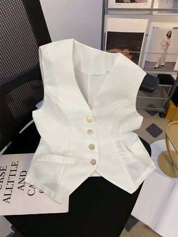 Franclia Casual Solid Color Sleeveless Shirt, Summer