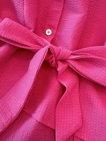 Elegant Casual Plain Collar Double-Layer Ruffle Hem Tie Front Women Blouse