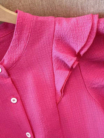 Elegant Casual Plain Collar Double-Layer Ruffle Hem Tie Front Women Blouse