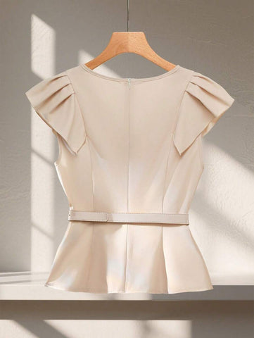 Franclia Snap Button V-Neck Fitted Sleeve Elegant Women Shirt