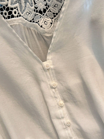 Women's French Casual Elegant Versatile Solid Color V-Neck Splice Lace Cuff Brim Detail Blouse