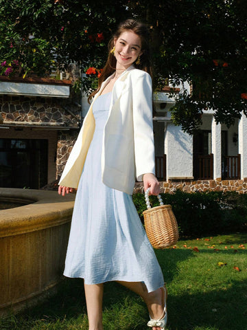 French-Style A-Line Spaghetti Strap Dress With Waistband And Backless Design, Spring 2023 Collection, Sexy And Elegant Long Dress