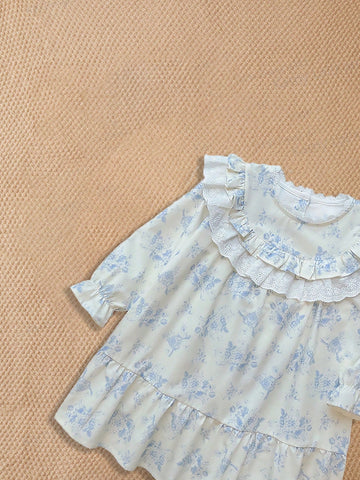 French Elegant Ruffled Collar Lace Decor Long Sleeve Princess Dress For Girls