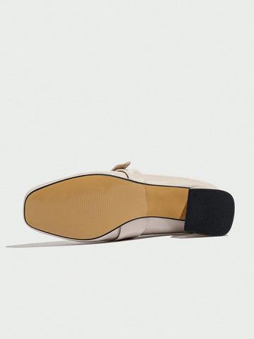 French Fashion Women Lacquered Leather Square Toe British Style Deep Mouth Thick Heel Sandals, Closed Toe Slingback Sandals,