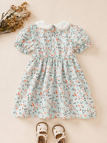 French Retro Pastoral Style Girls Dress, Puff Sleeves, Bow Tie Peter Pan Collar, Sweet Ditsy Floral, Princess Style, Fashion Spring/Summer