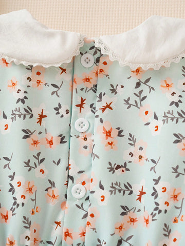 French Retro Pastoral Style Girls Dress, Puff Sleeves, Bow Tie Peter Pan Collar, Sweet Ditsy Floral, Princess Style, Fashion Spring/Summer
