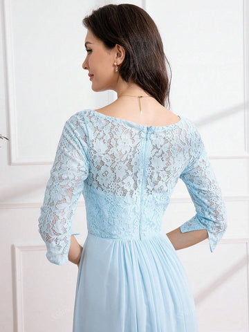 Romantic V-Neck Lace Maxi Dress, Wedding Event Dress