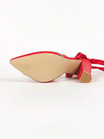 Fresh & Elegant High Heel Pointed Toe Pumps With Ankle Strap, Thick Heels, Women Spring/Summer Shoes