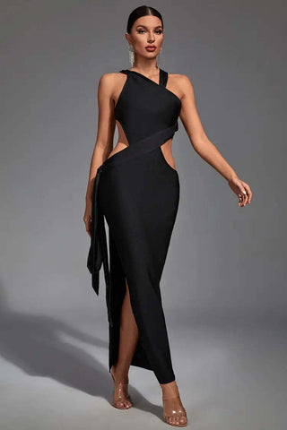 Freya Black Irregular Bandage Maxi Dress