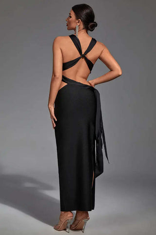 Freya Black Irregular Bandage Maxi Dress