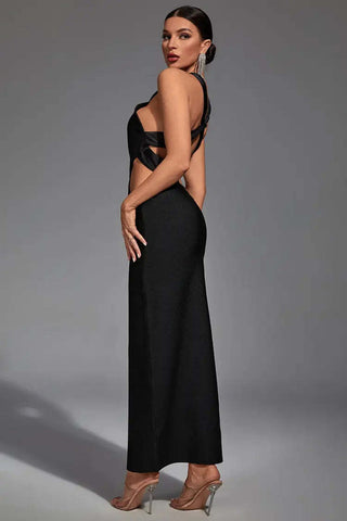 Freya Black Irregular Bandage Maxi Dress