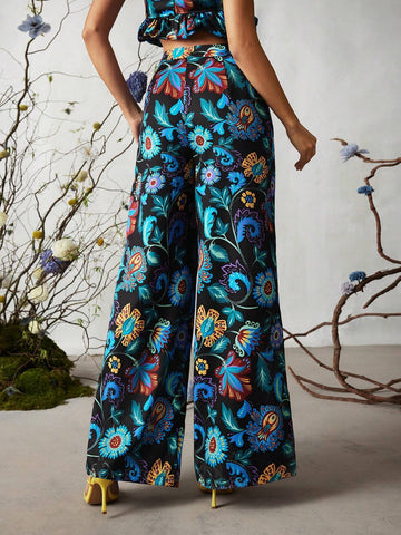 Designer RAUL OROZCO Floral Printed Slant Pocket Wide Leg Pants