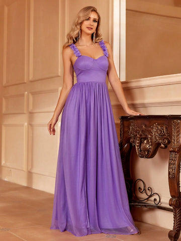 Frill Trim Chiffon Bridesmaid Dress