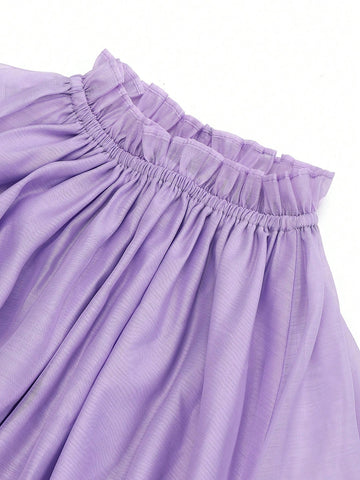 Frill Trim Lantern Sleeve Chiffon Dress