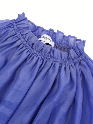 Frill Trim Lantern Sleeve Chiffon Dress