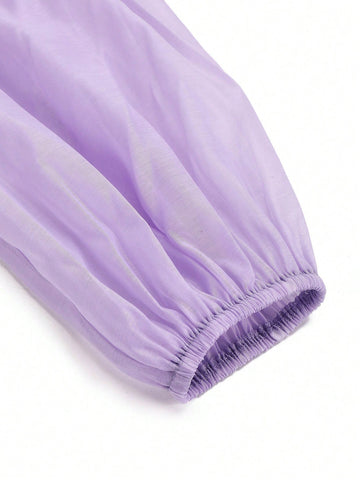 Frill Trim Lantern Sleeve Chiffon Dress