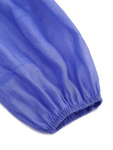 Frill Trim Lantern Sleeve Chiffon Dress