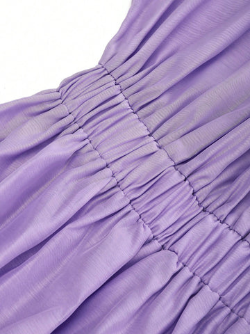 Frill Trim Lantern Sleeve Chiffon Dress