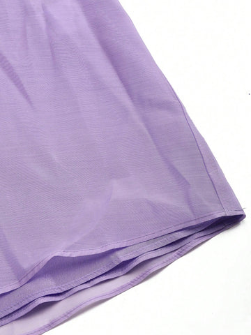 Frill Trim Lantern Sleeve Chiffon Dress