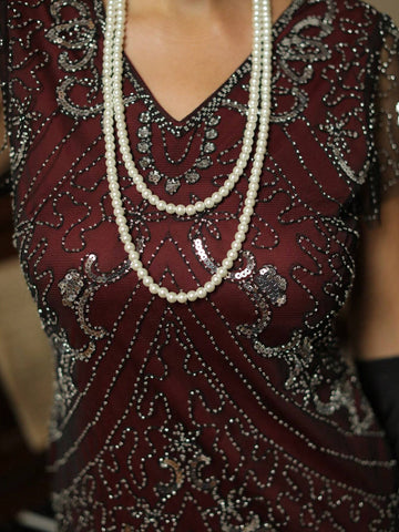 Fringe Hem Sequin Decor Dress 1920s Flapper Dress Long Fringed Gatsby Dress