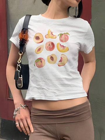 Fruit Print Short Sleeve Crop Top