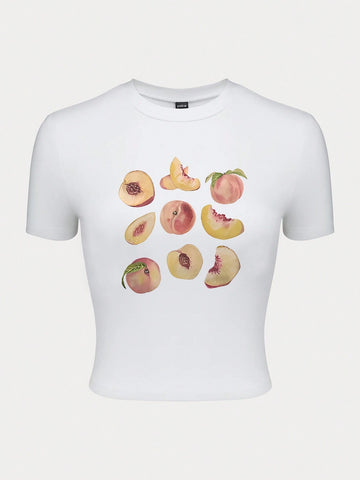 Fruit Print Short Sleeve Crop Top