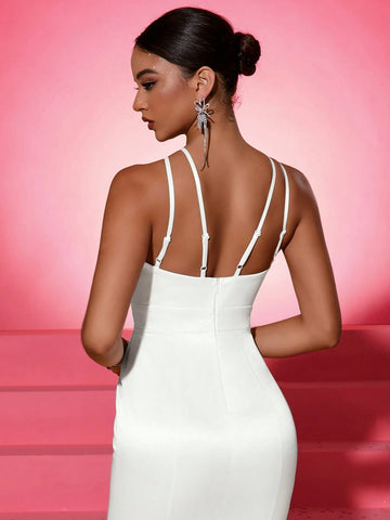 Fuaheng Satin Fit & Flare Cocktail Dress With Rose Flower Decor & Lace Trim