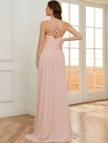 EVER-PRETTY Solid Split Thigh Cami Bridesmaid Dress
