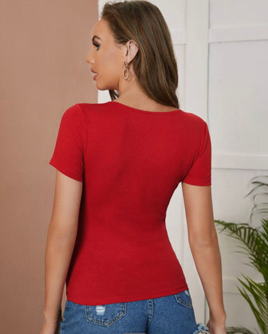 EMERY ROSE Notched Neck Tee