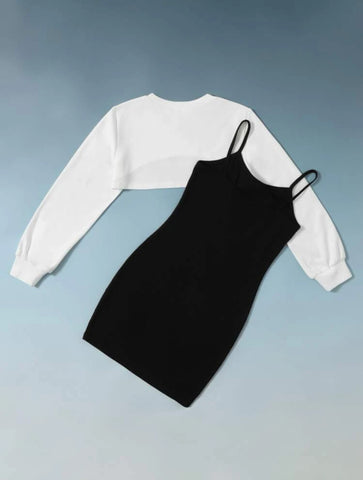 Girls Super Crop Top & Letter Graphic Cami Dress Set