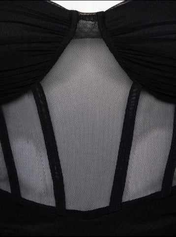 Ruched Bustier Ruched Split Thigh Mesh Dress