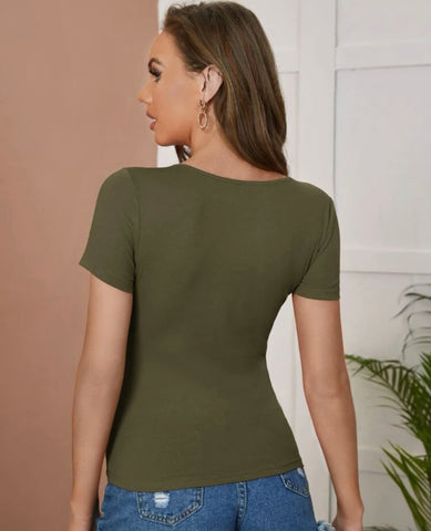 EMERY ROSE Notched Neck Tee