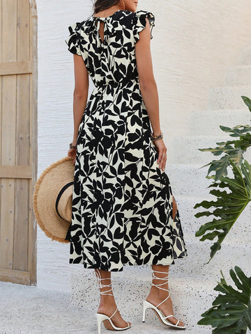 Full Print Wrap-Around Vacation Style Dress