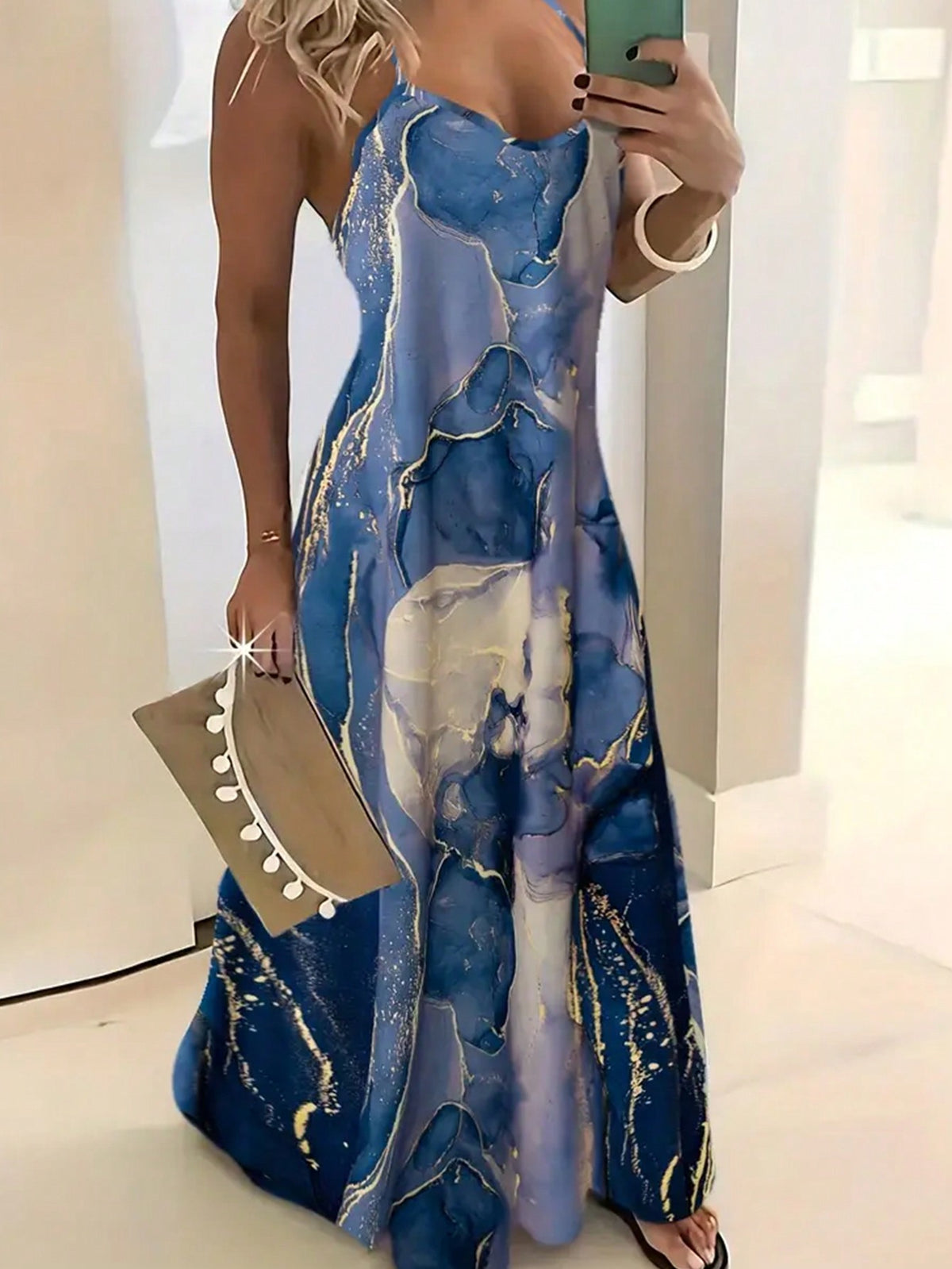 Full Printed Spaghetti Strap Dress