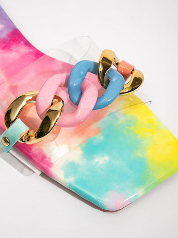 Chain Decor Clear Strap Slide Sandals