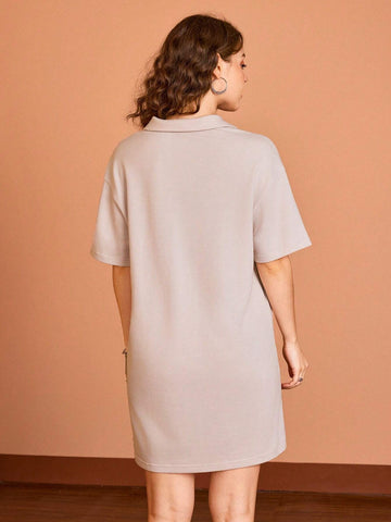 Cartoon & Letter Print Casual Short Sleeve Polo Neck Dress For Summer