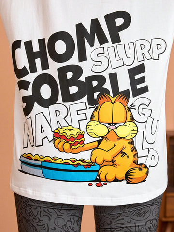 Women Casual Cartoon And Letter Printed Oversized T-Shirt With Drop Shoulder For Summer