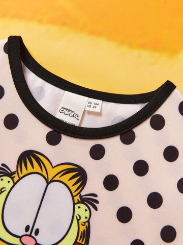 Young Girl Casual And Cute Cartoon And Polka Dot Printed A-Line Dress For Summer