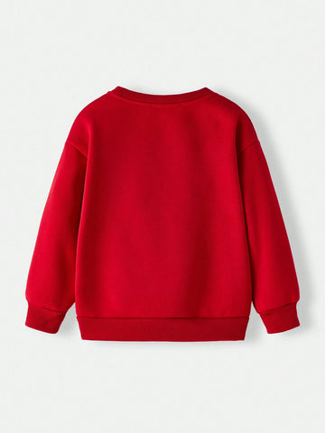 Young Girl Casual Cartoon Cat Print Red Sweatshirt For Autumn