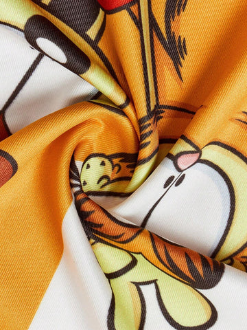 Young Girl Casual Two Tone Tee Dress With Cartoon And Heart Print For Summer
