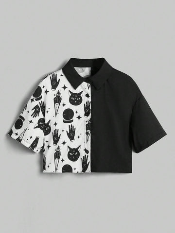 GUZLBT Women's Colorblock Print Short Summer Casual Shirt