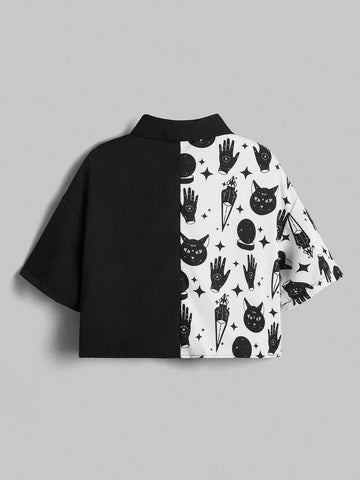 GUZLBT Women's Colorblock Print Short Summer Casual Shirt