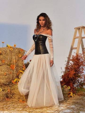 Gasira Patchwork Tulle Maxi Dress