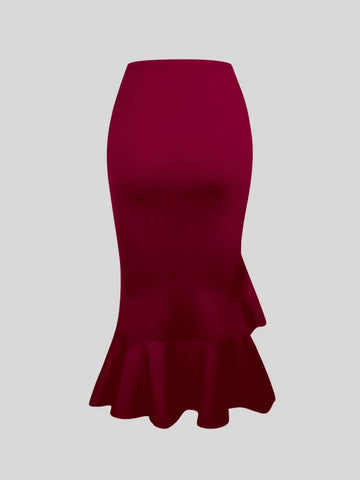 Gem Rose Solid High Waist Pleated Elegant Pencil Skirt