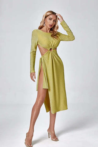 Genevieve Yellow Long Sleeve Backless Dress